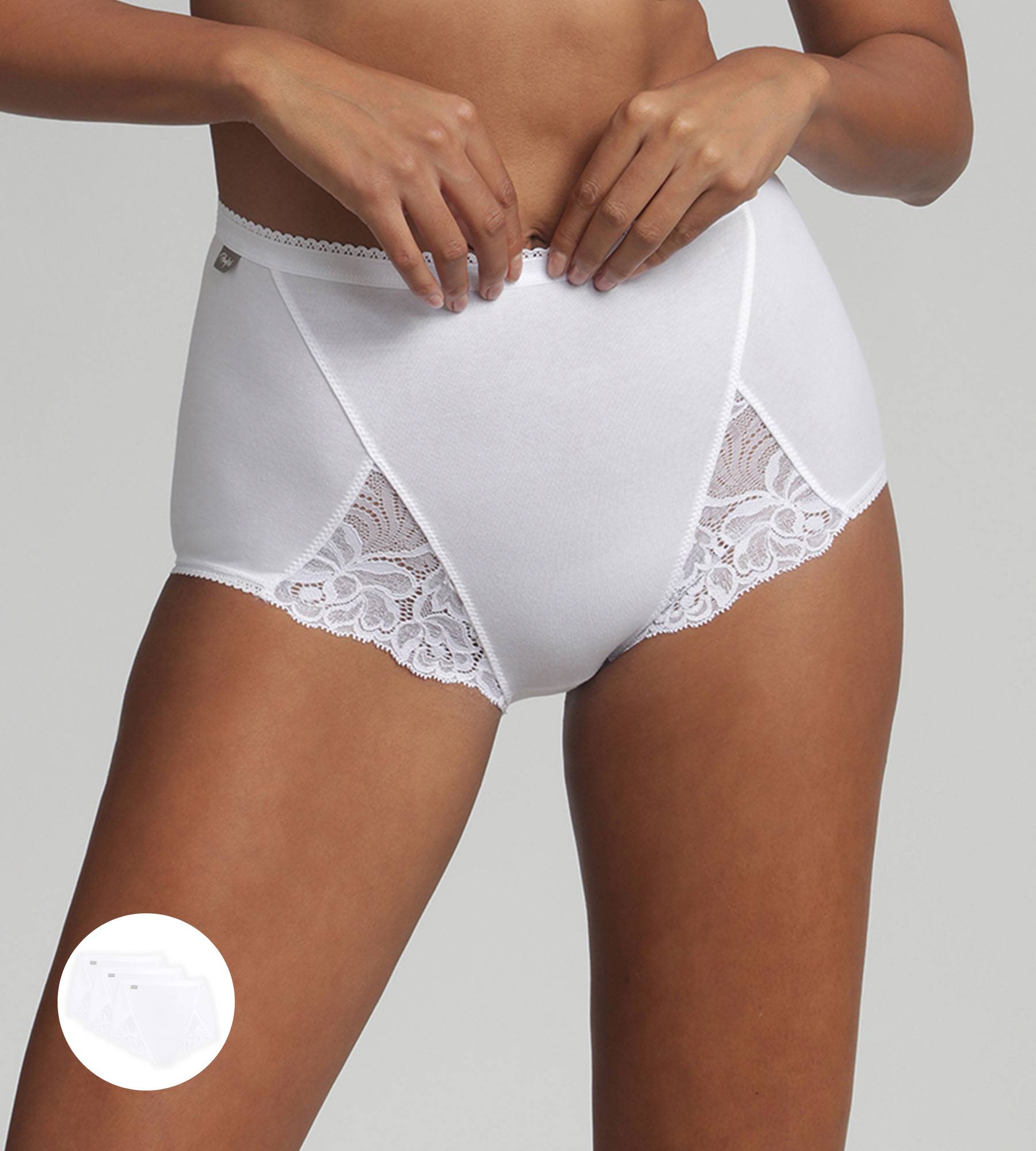 Playtex® Pacco da 3 slip vita alta bianchi Cotone e Pizzo