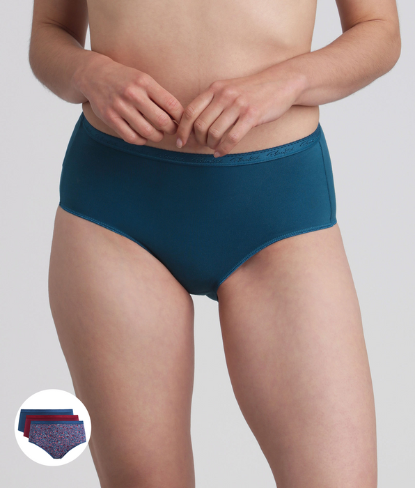 Playtex® Pacco di 3 slip rosso carminio, fantasia verde e verde pino Cotone Bio
