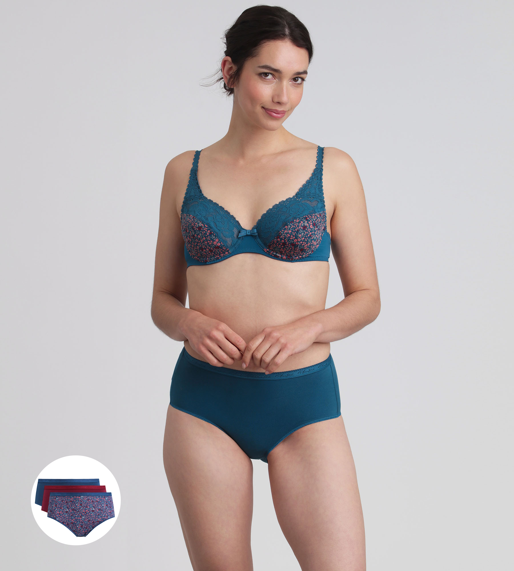 Playtex® Pacco di 3 slip rosso carminio, fantasia verde e verde pino Cotone Bio
