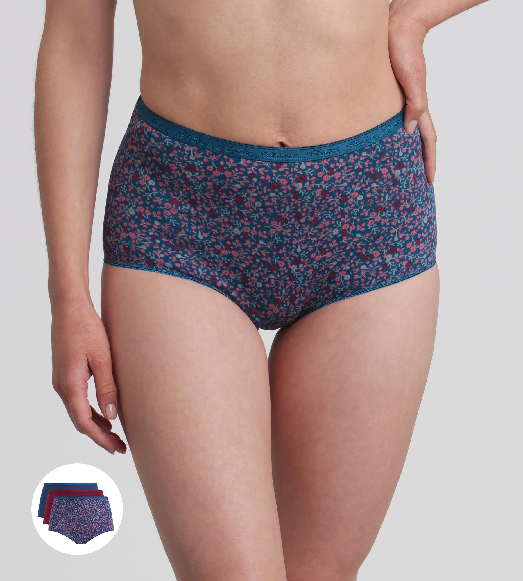 Playtex® Pacco di 3 slip vita alta rosso carminio, fantasia verde e verde pino Cotone Bio