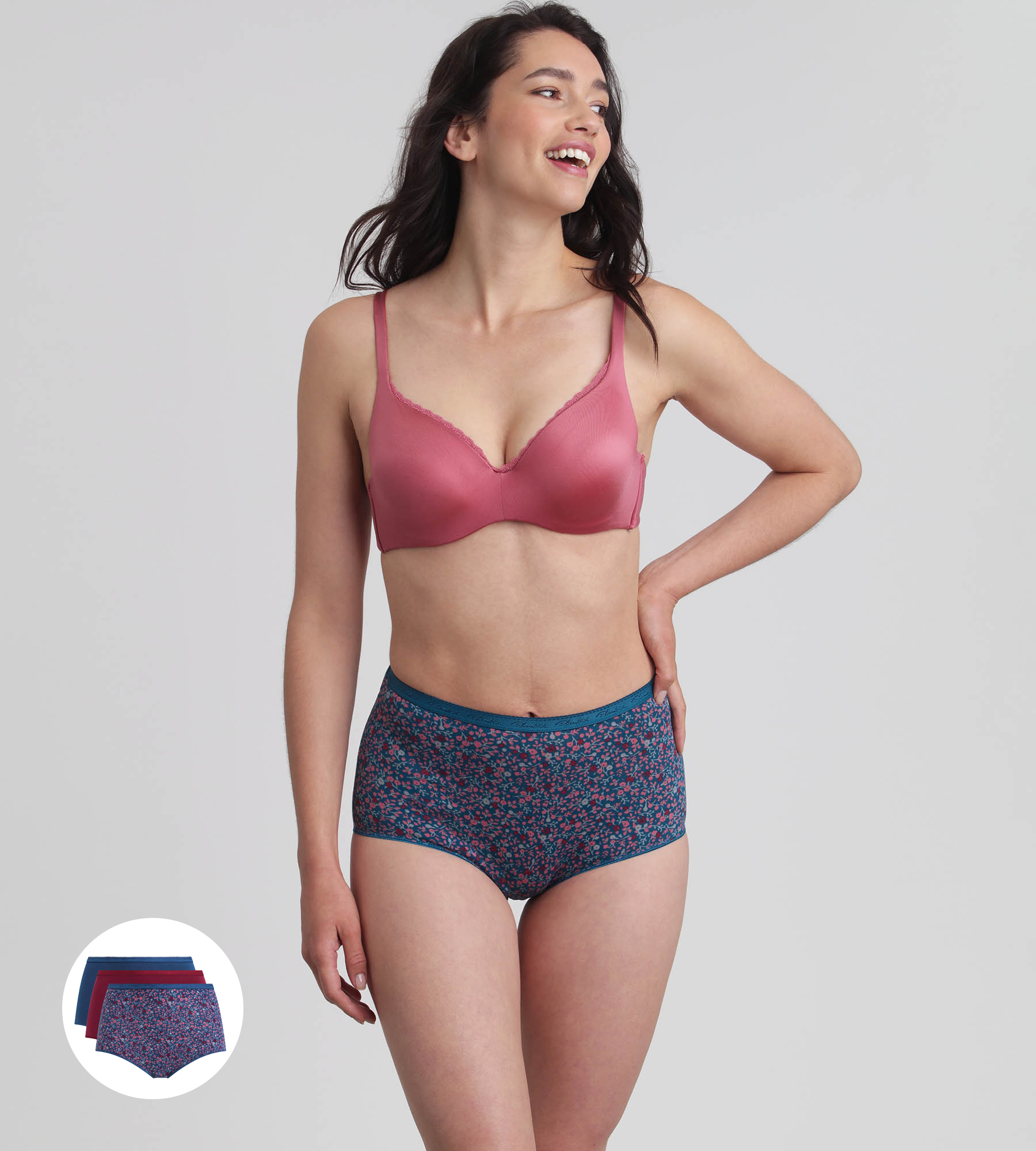 Playtex® Pacco di 3 slip vita alta rosso carminio, fantasia verde e verde pino Cotone Bio