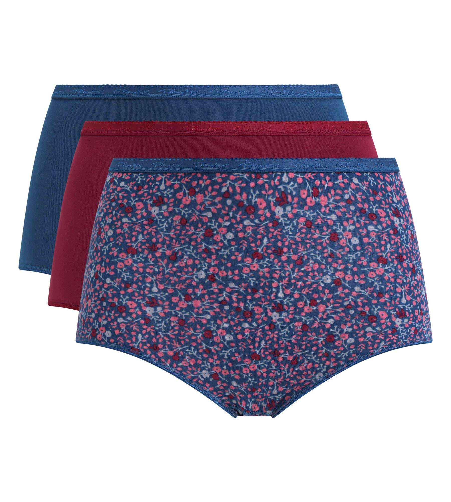 Playtex® Pacco di 3 slip vita alta rosso carminio, fantasia verde e verde pino Cotone Bio