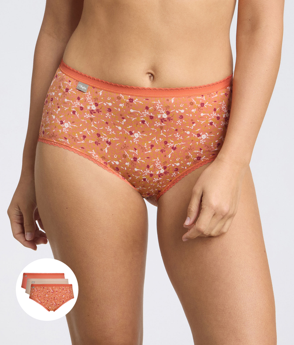 Playtex® Set di 3 slip arancione, beige, stampa floreale Cotone Stretch