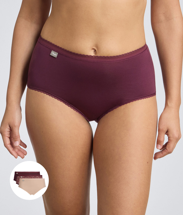 Playtex® Set di 3 slip viola, beige, stampa floreale Cotone Stretch