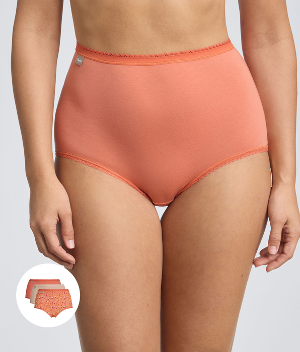 Playtex® Set di 3 slip a vita alta arancione, beige, stampa floreale Cotone Stretch