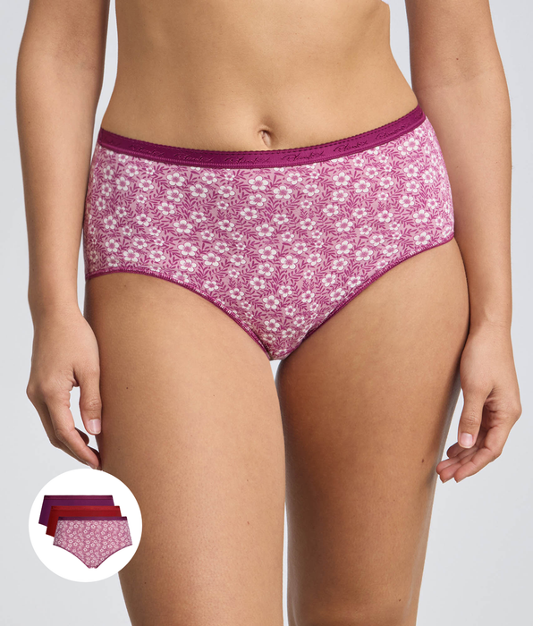 Playtex® Set di 3 slip rosso, viola e stampa floreale Cotone Bio