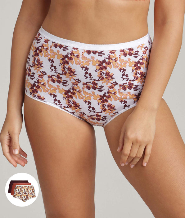 Playtex® Pacco da 3 slip vita alta geranio, stampado e cremisi Cotone Bio