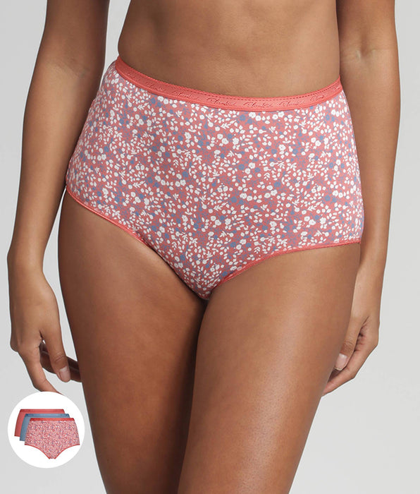 Playtex® Pacco da 3 slip vita alta blu oceano, rosa antico, stampato Cotone Bio