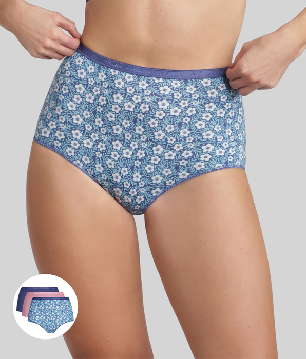 Playtex® Pacco di 3 slip a vita alta blu, stampa azzurro, rosa orchidea Cotone Bio